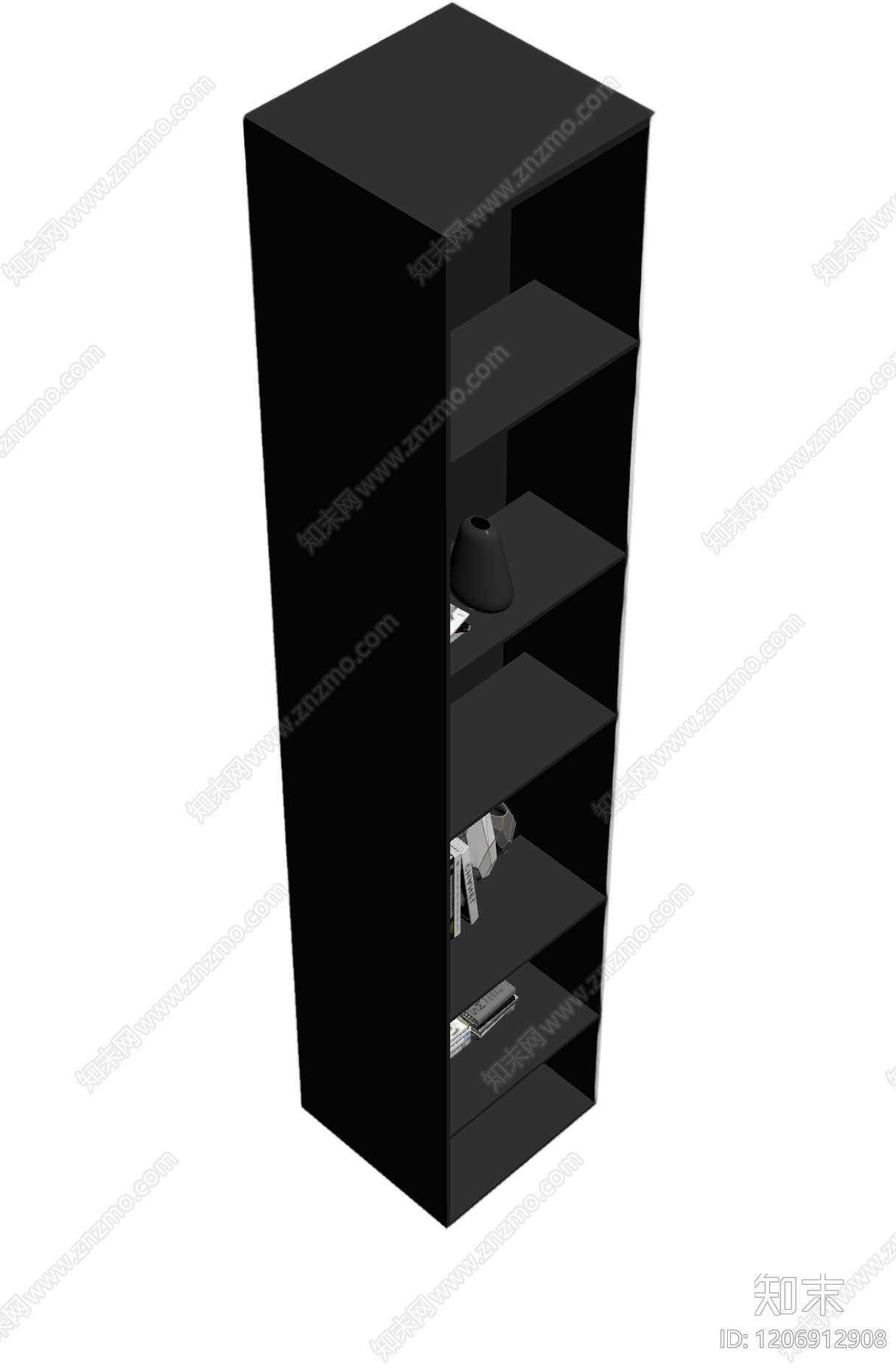 黑色书架带装饰品3D模型下载【ID:1206912908】