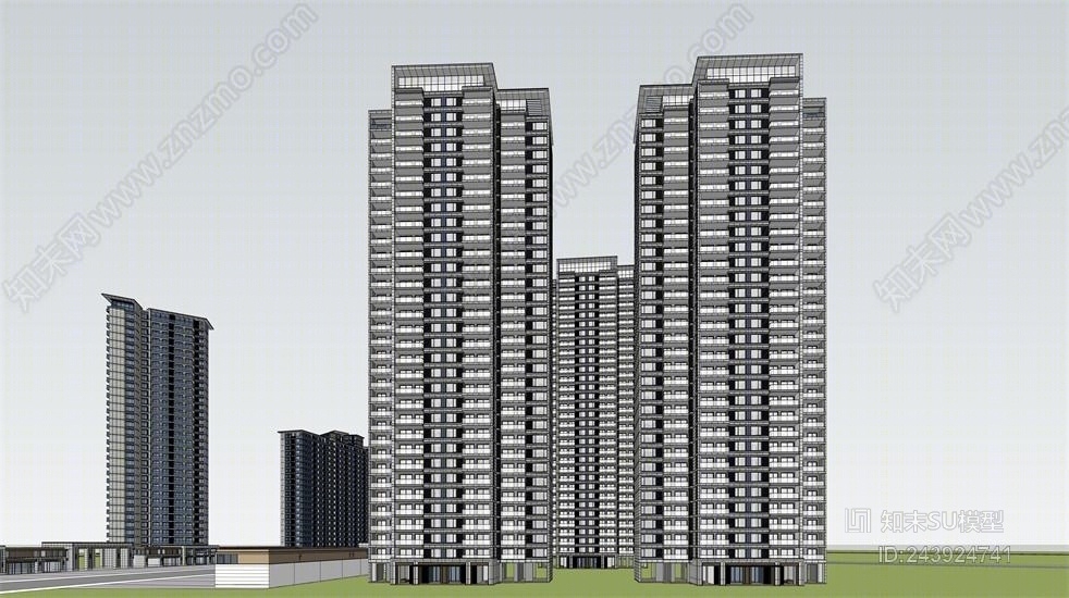 中山融创月湾首府高层住宅+售楼处示范区SU模型下载【ID:243924741】