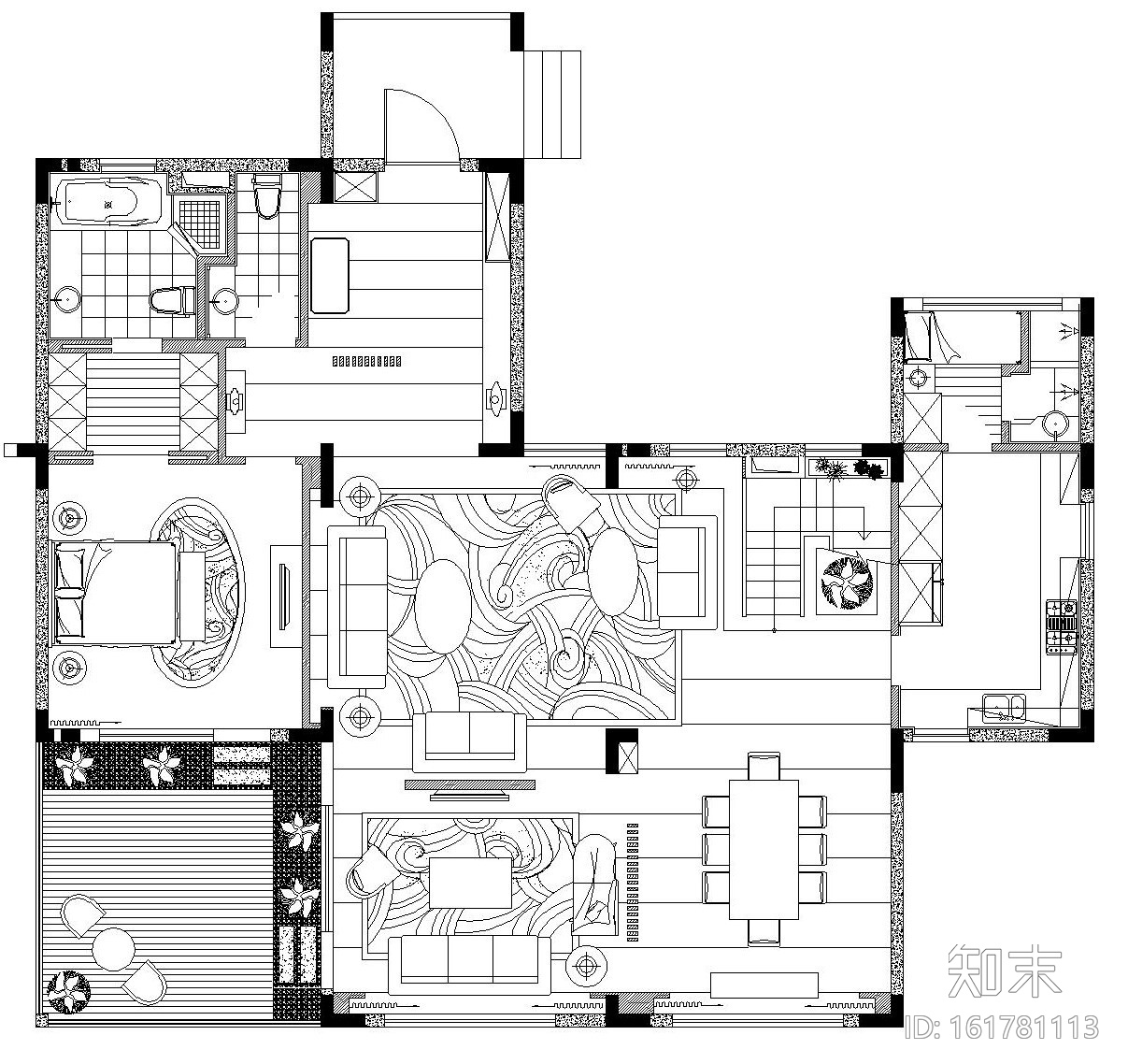 万科某豪宅样板别墅内部装修施工图（附效果图）cad施工图下载【ID:161781113】