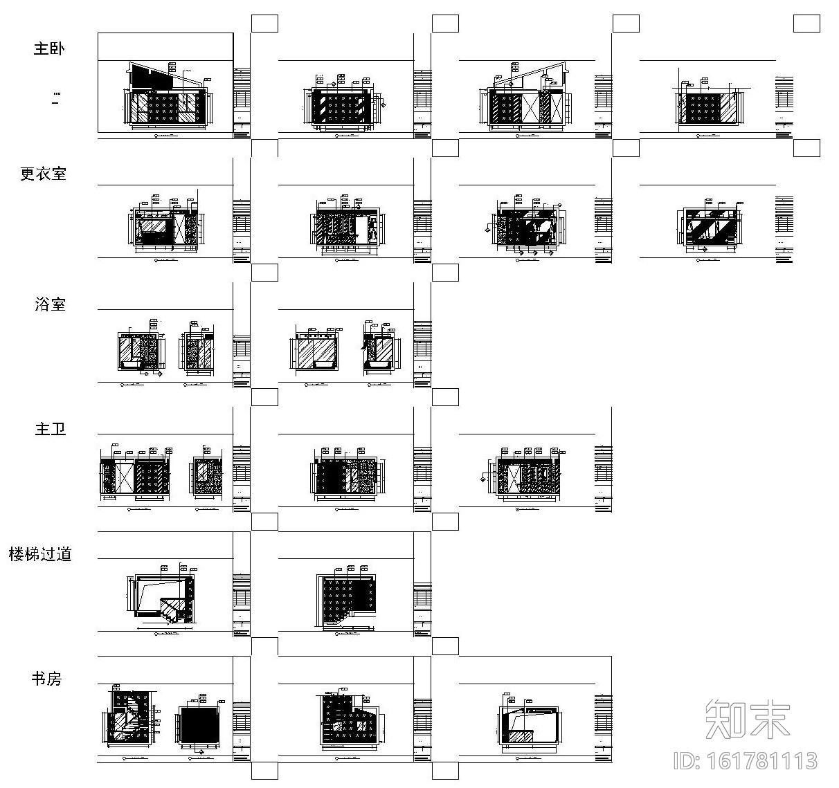 万科某豪宅样板别墅内部装修施工图（附效果图）cad施工图下载【ID:161781113】
