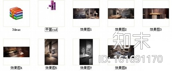 简约时尚精致三居室样板间装修图（含3dmax模型及效果）施工图下载【ID:161691170】