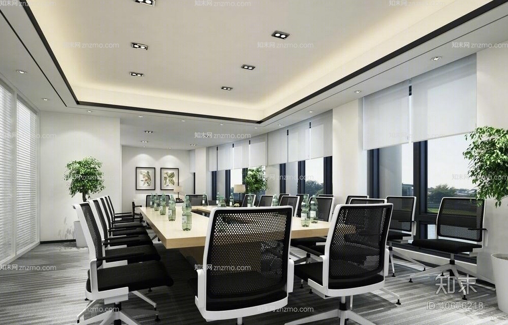 现代木艺办公桌椅组合3D模型下载【ID:40676218】