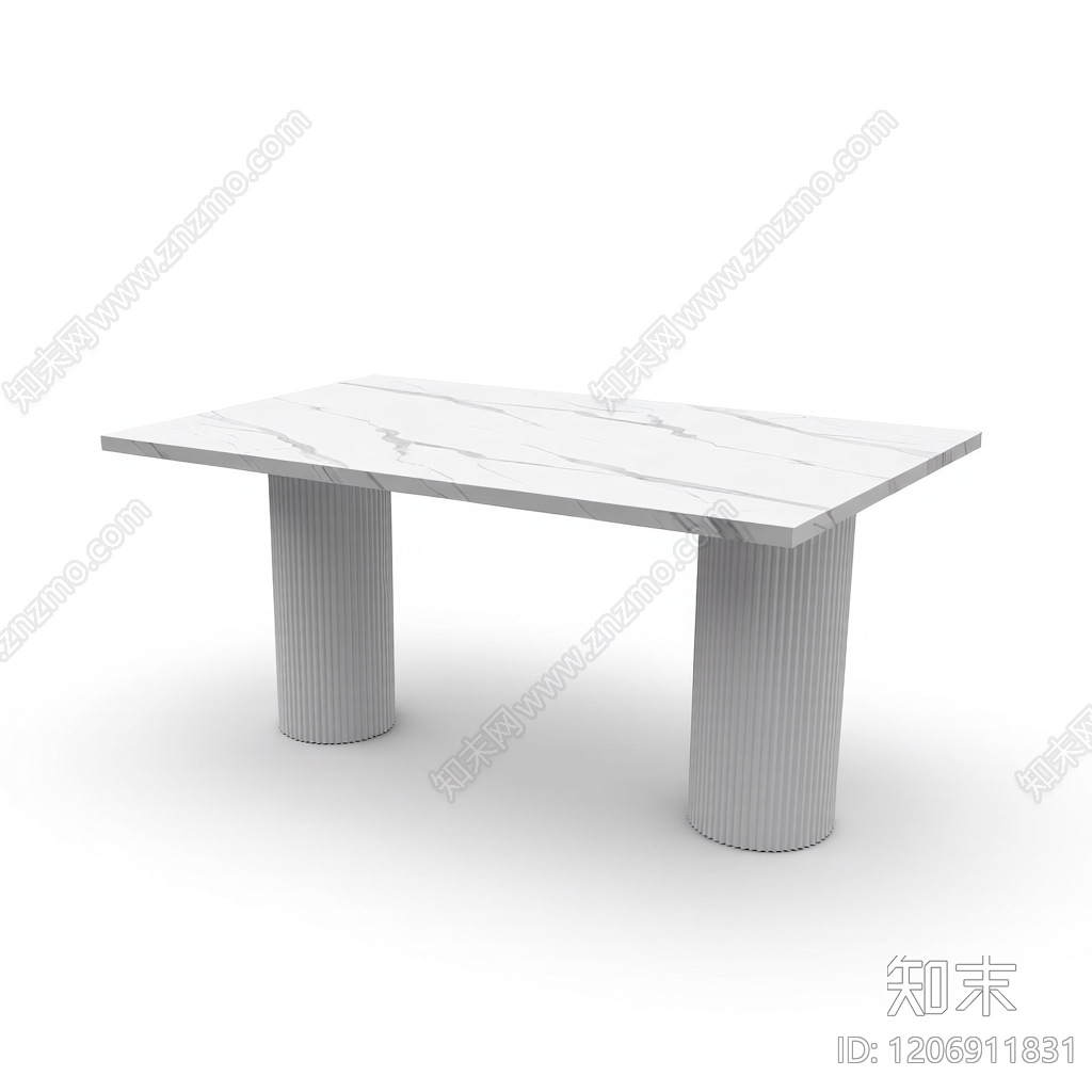 大理石餐桌带竖纹桌腿3D模型下载【ID:1206911831】
