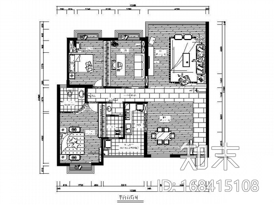 原木风味三居室家居装修图（含效果）施工图下载【ID:168415108】