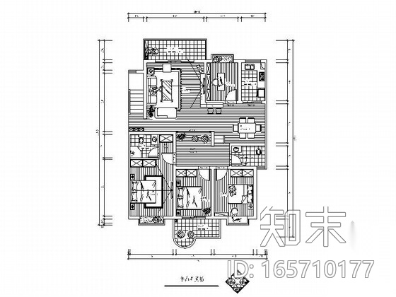 [毕业设计]现代简约四室两厅室内设计装修图（含效果模型...施工图下载【ID:165710177】