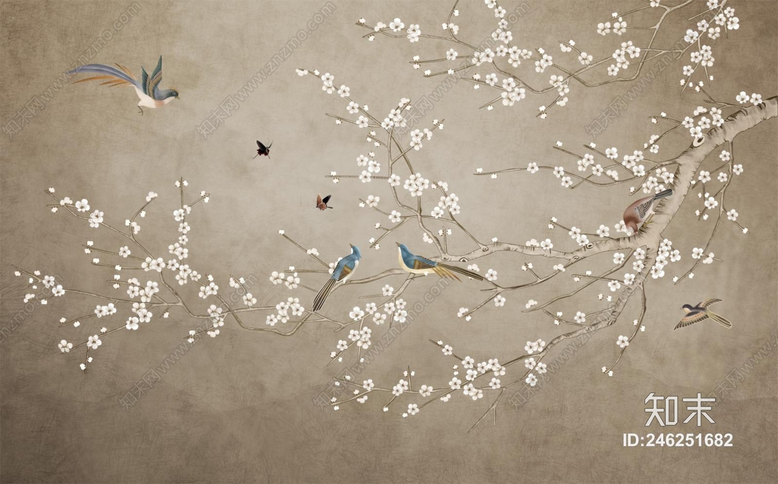 中式山水花鸟壁画贴图下载【ID:246251682】