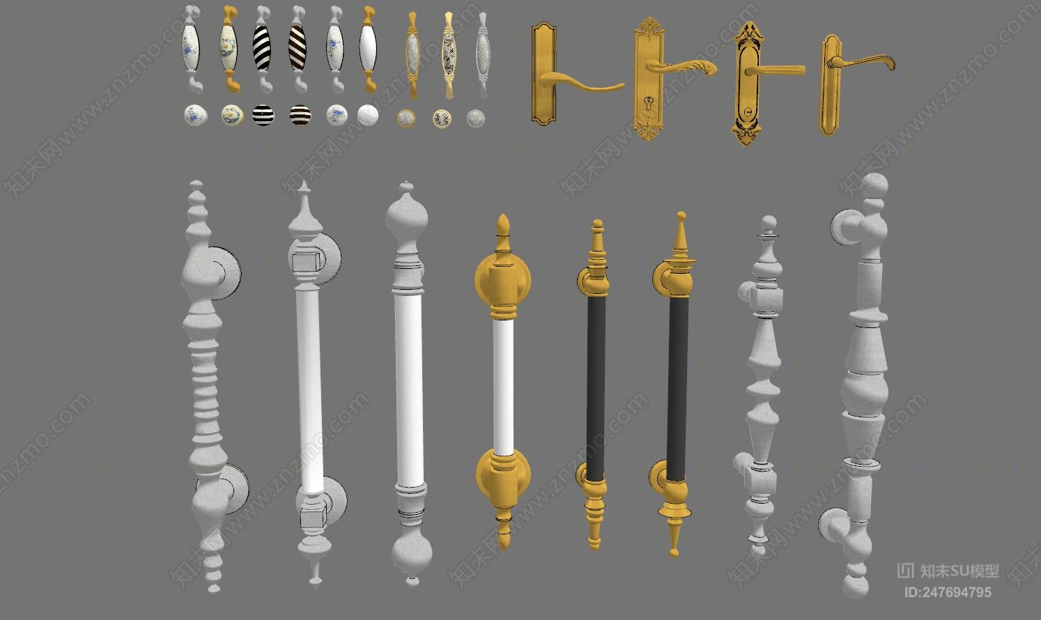 欧式五金拉手SU模型下载【ID:247694795】