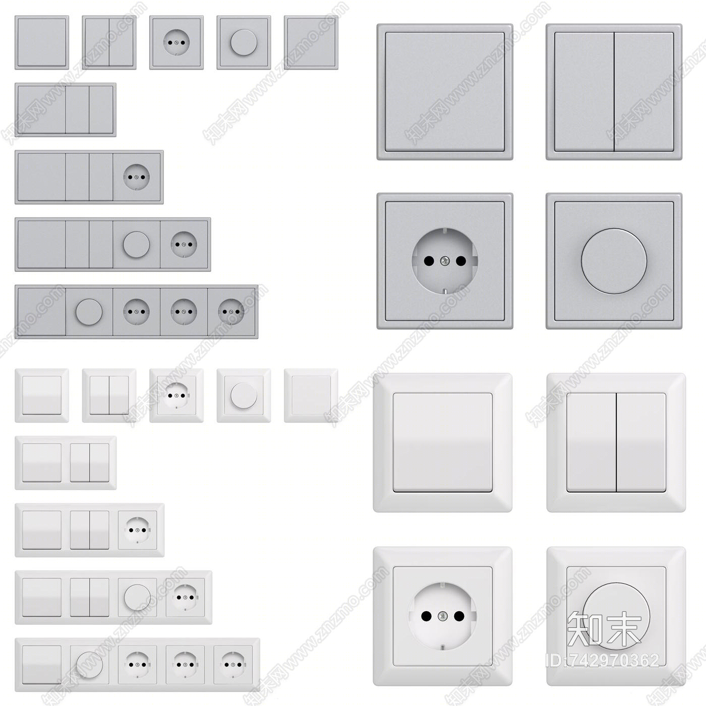 现代开关插座面板3D模型下载【ID:742970362】