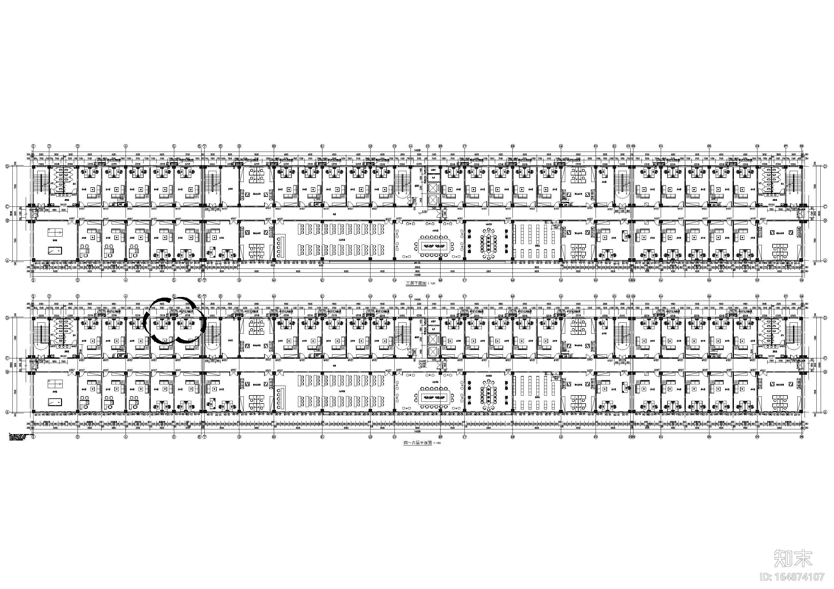 大型百米产业园办公楼建筑施工图cad施工图下载【ID:164874107】