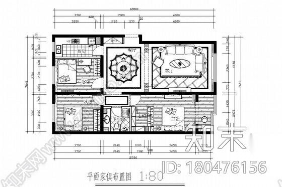 [河北]毗邻商圈高端花园小区简欧新古典风格三居室装修图...cad施工图下载【ID:180476156】