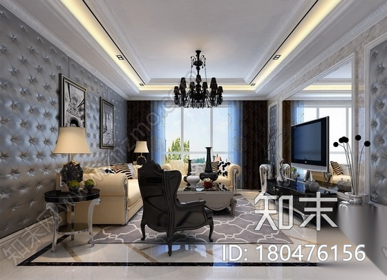 [河北]毗邻商圈高端花园小区简欧新古典风格三居室装修图...cad施工图下载【ID:180476156】