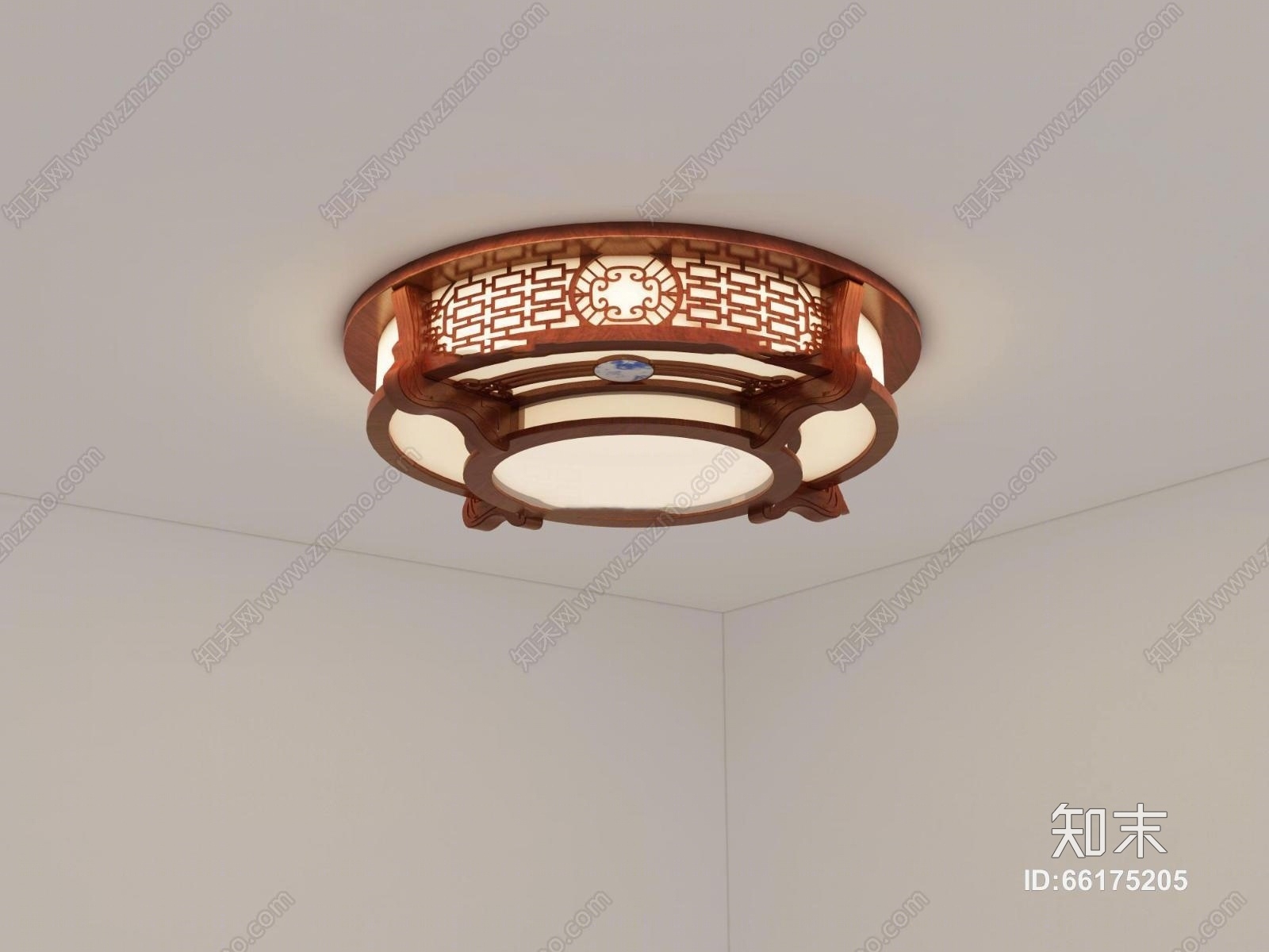 中式圆形吸顶灯3D模型下载【ID:66175205】