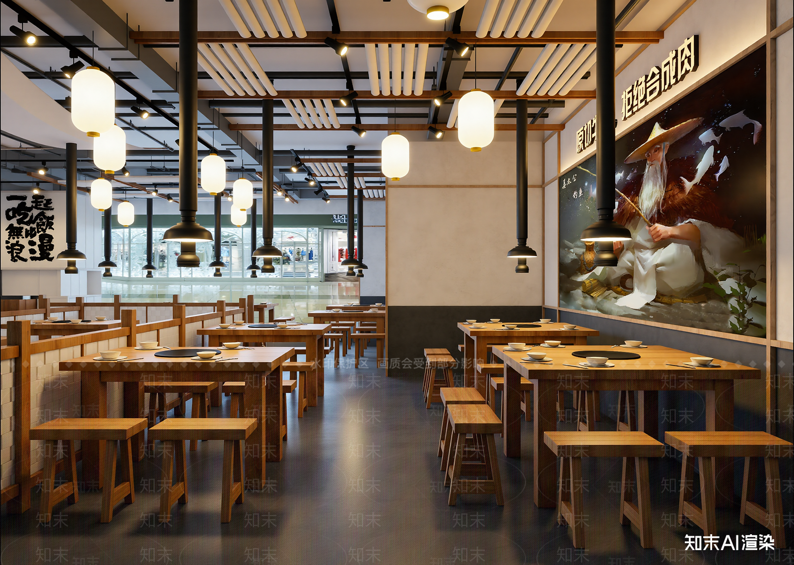 现代烤肉店3D模型渲染效果图