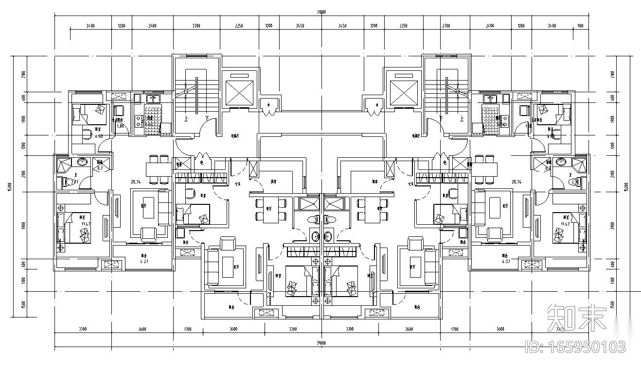 高层户型图-知名机构标准化产品户型设计施工图下载【ID:165950103】