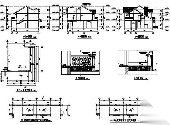 上海某二层联排别墅建筑施工图cad施工图下载【ID:149895180】