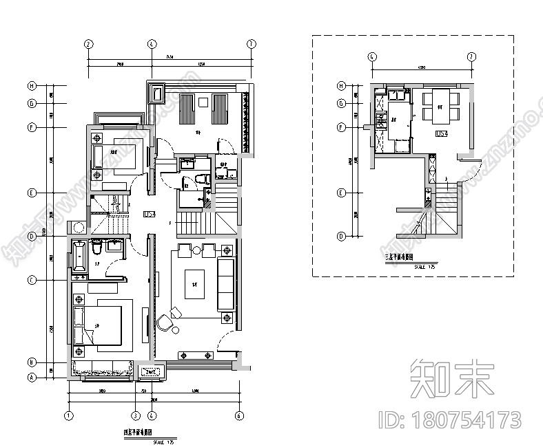 [上海]绿地启东三期DS4户型样板间设计施工图（附效果图...cad施工图下载【ID:180754173】