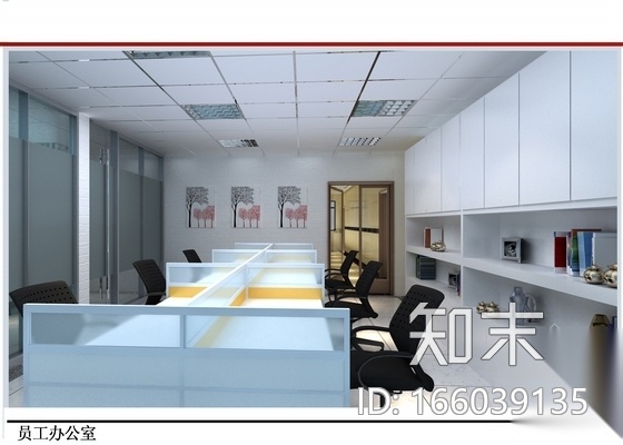 [浙江]管理公司现代风格办公室室内装修施工图（含效果）cad施工图下载【ID:166039135】