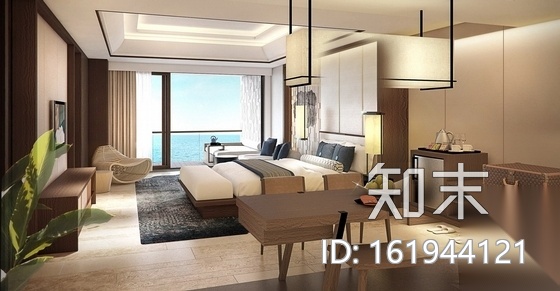 [三亚]多业态度假酒店标准大床房装修图（含效果）cad施工图下载【ID:161944121】