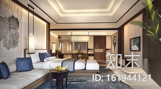[三亚]多业态度假酒店标准大床房装修图（含效果）cad施工图下载【ID:161944121】