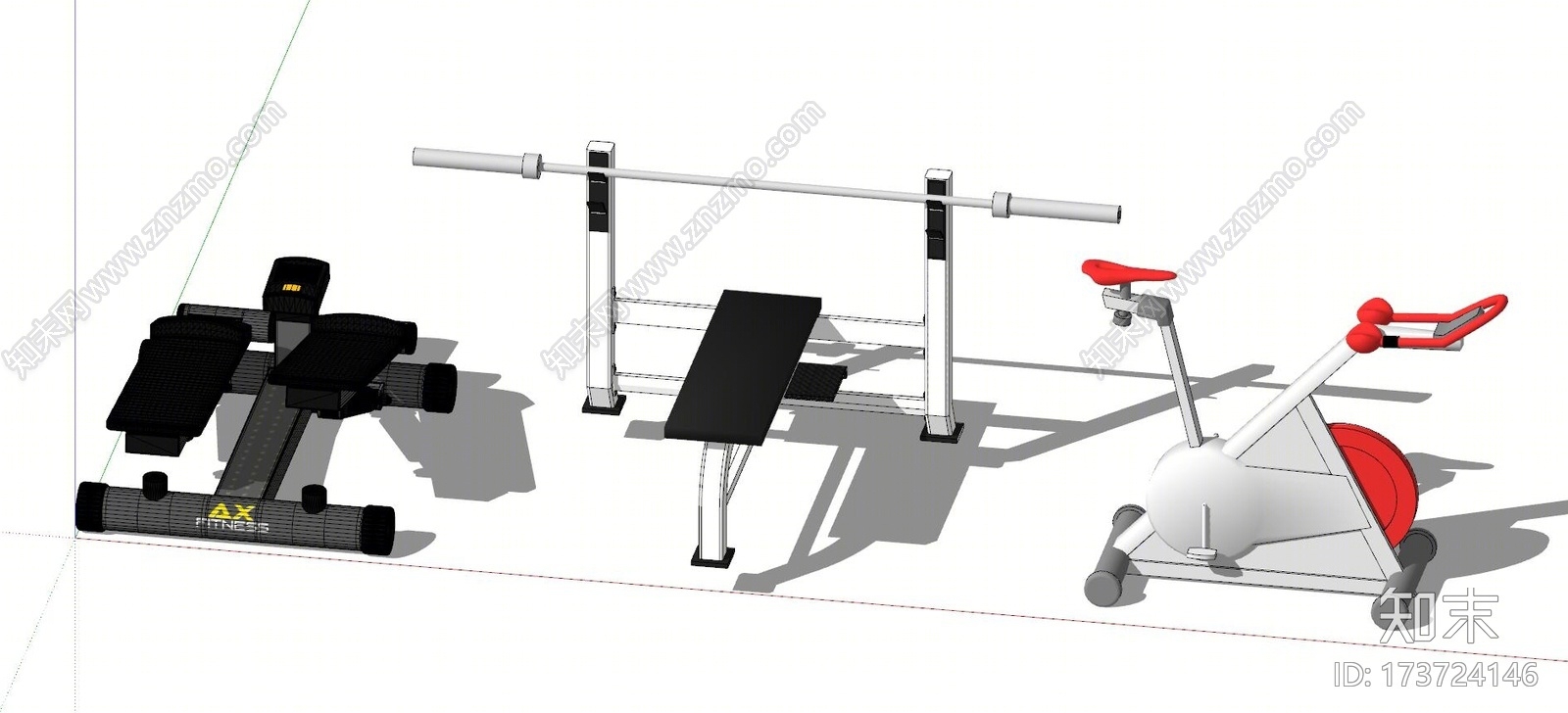 现代健身房健身器材SU模型下载【ID:173724146】