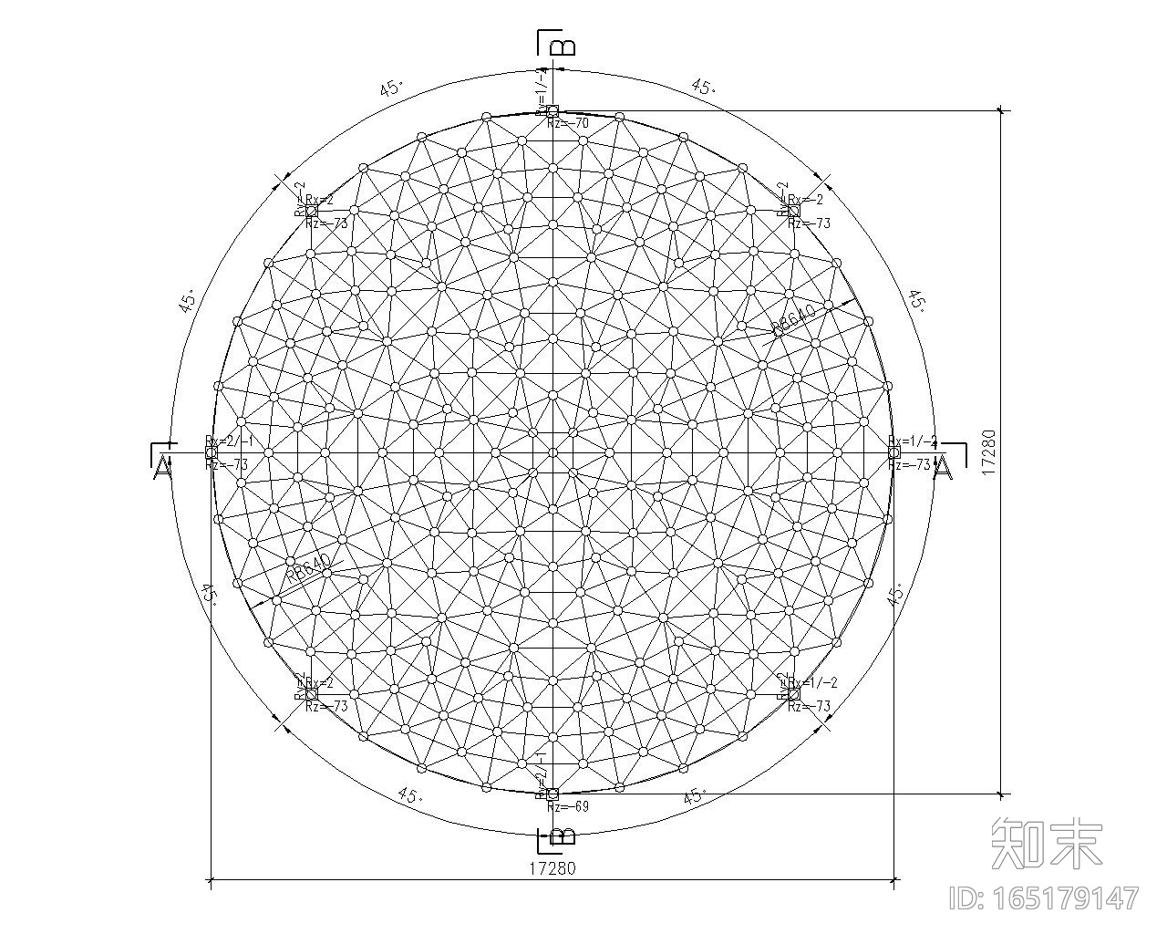 某会所网架顶钢结构设计施工图（CAD）cad施工图下载【ID:165179147】