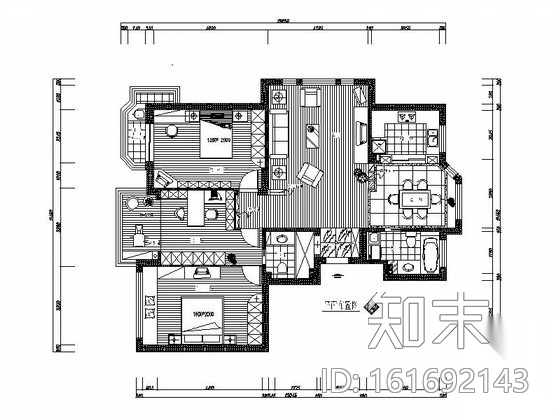 精装三居室两厅两卫室内设计CAD施工图施工图下载【ID:161692143】