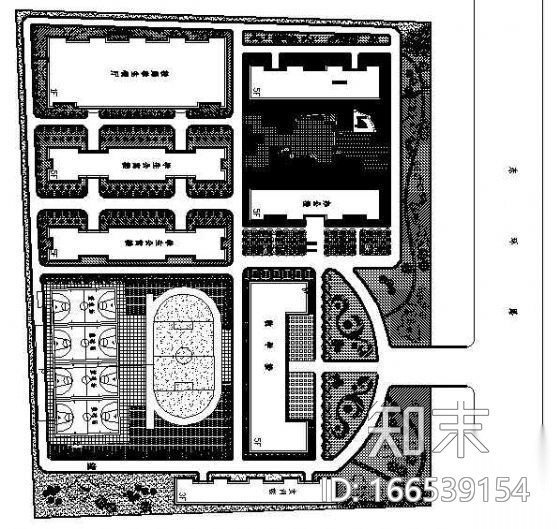 某学校的绿化平面图cad施工图下载【ID:166539154】