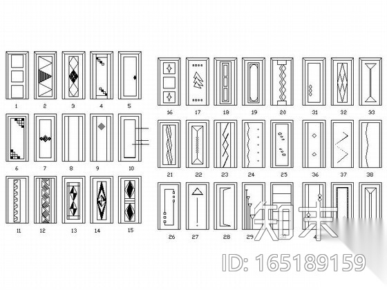 各式单扇门CAD图块cad施工图下载【ID:165189159】
