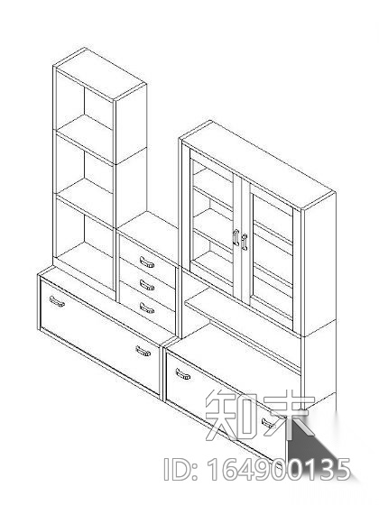 书柜CAD三维图块12施工图下载【ID:164900135】