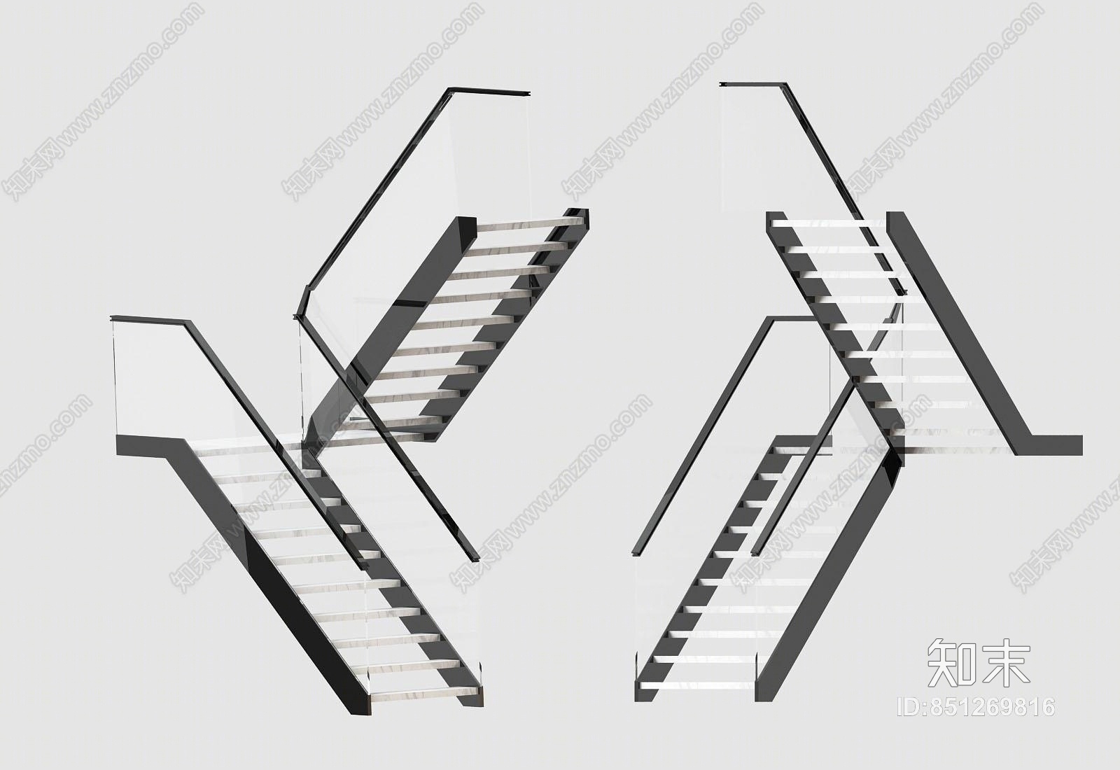 现代楼梯玻璃扶手3D模型下载【ID:851269816】