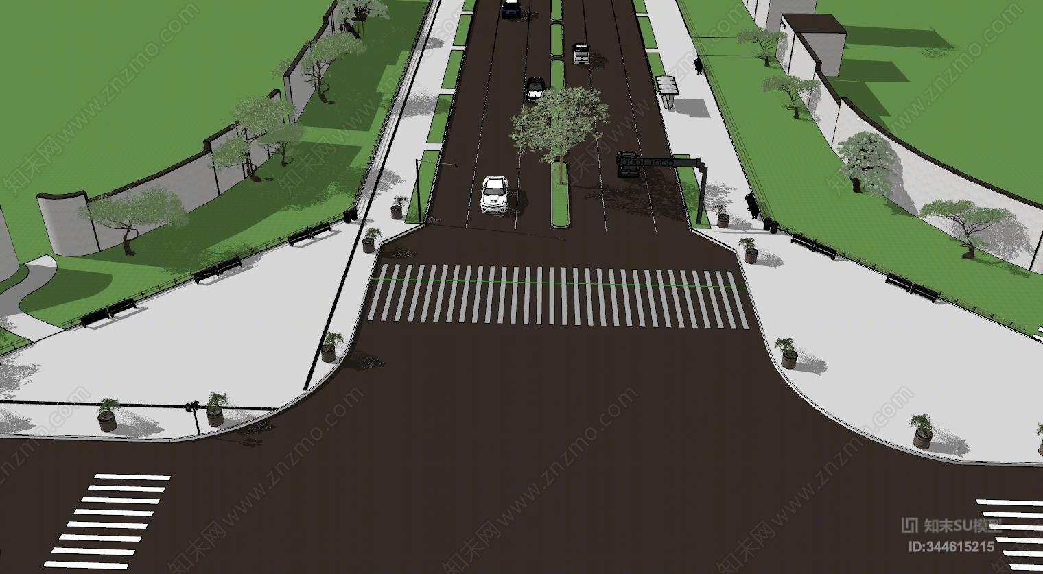 现代十字路口SU模型下载【ID:344615215】