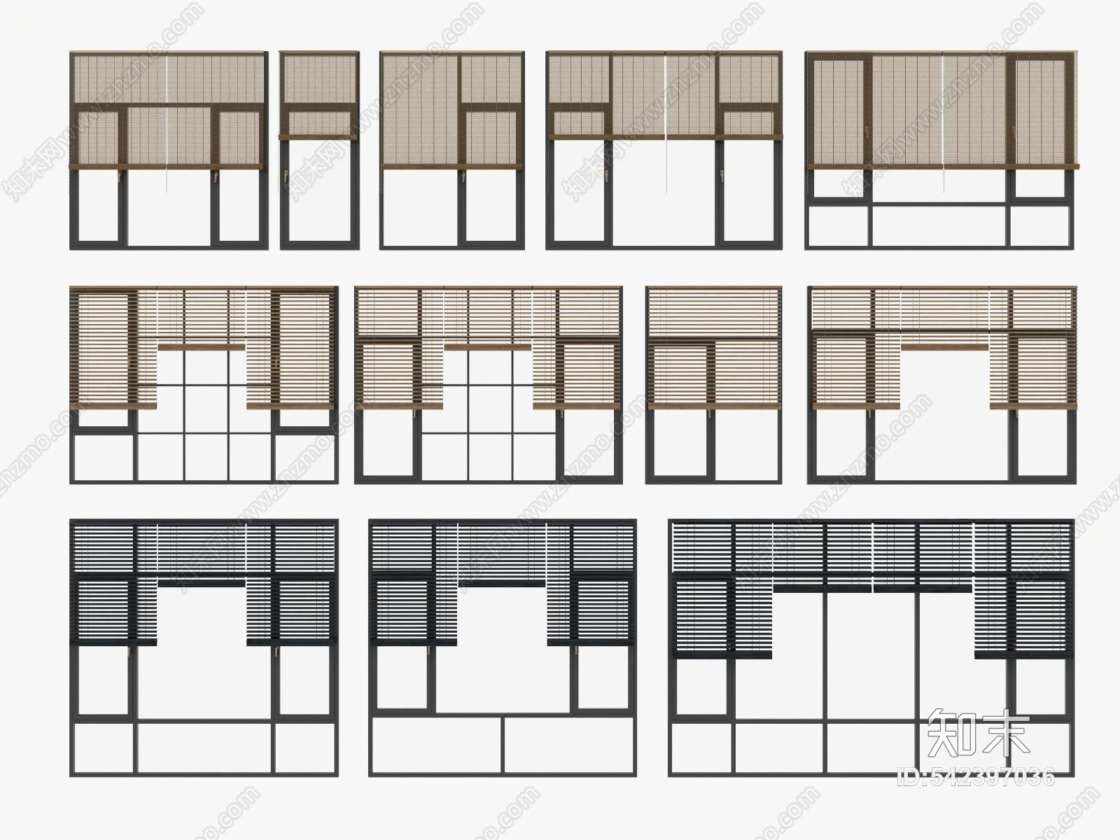 现代铝合金门窗3D模型下载【ID:542397036】