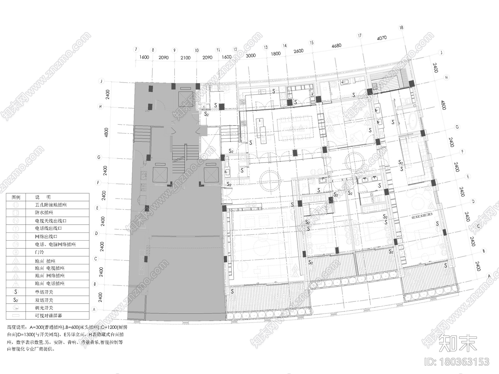 [重庆]415㎡三居平层家装样板间装修施工图cad施工图下载【ID:180363153】