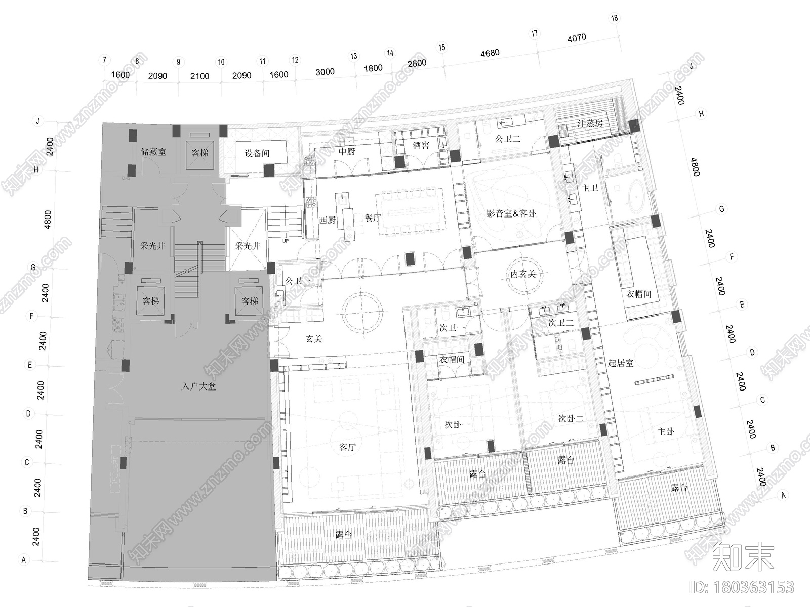 [重庆]415㎡三居平层家装样板间装修施工图cad施工图下载【ID:180363153】