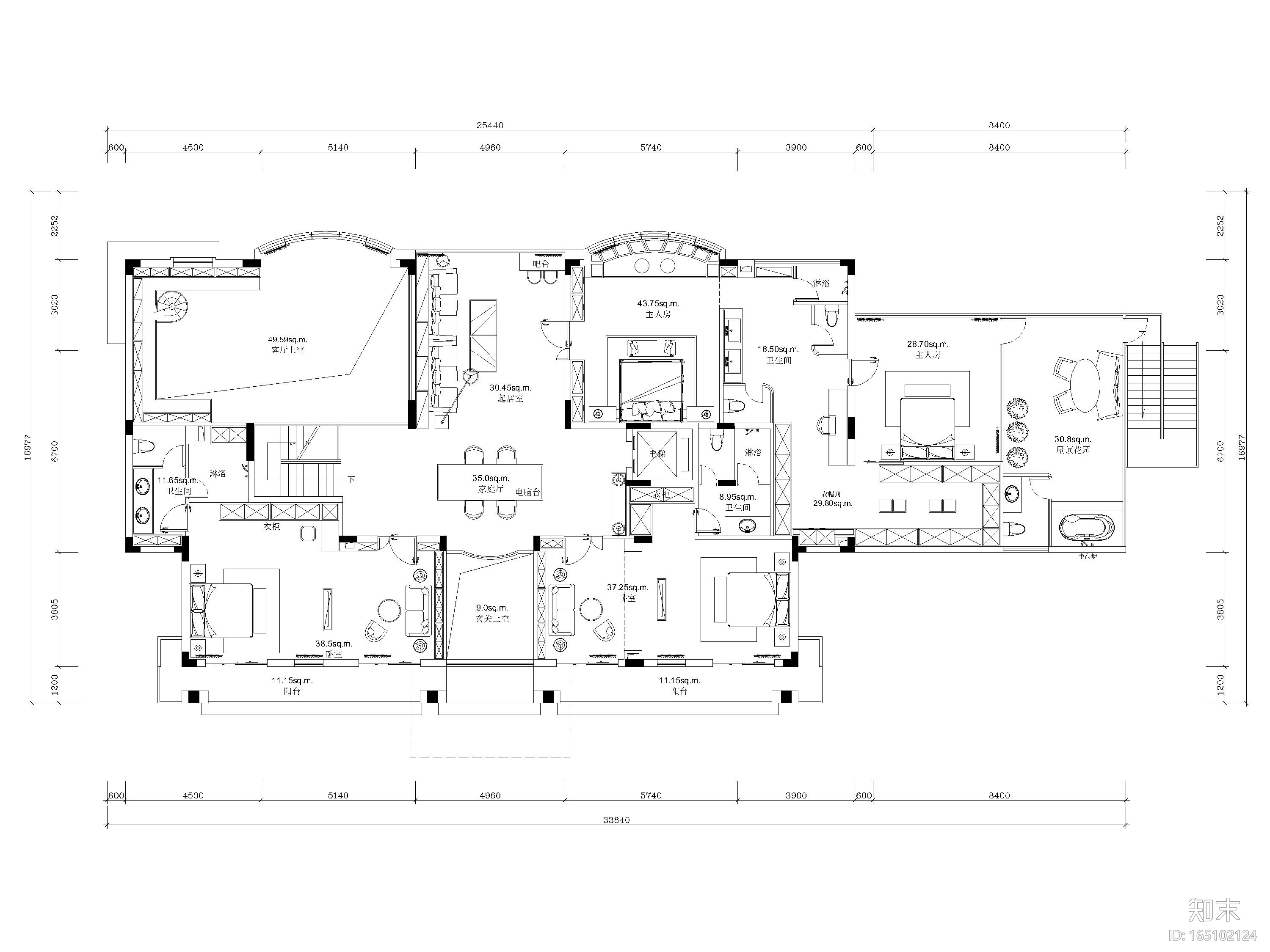 [广州]1200㎡二层五居室别墅装修工程施工图cad施工图下载【ID:165102124】