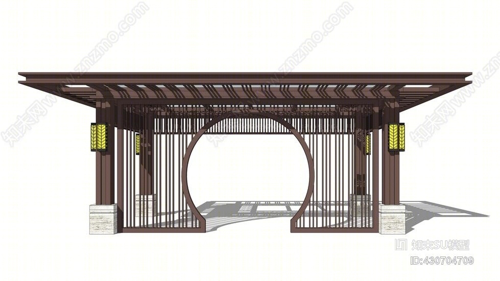 新中式廊架SU模型下载【ID:430704709】