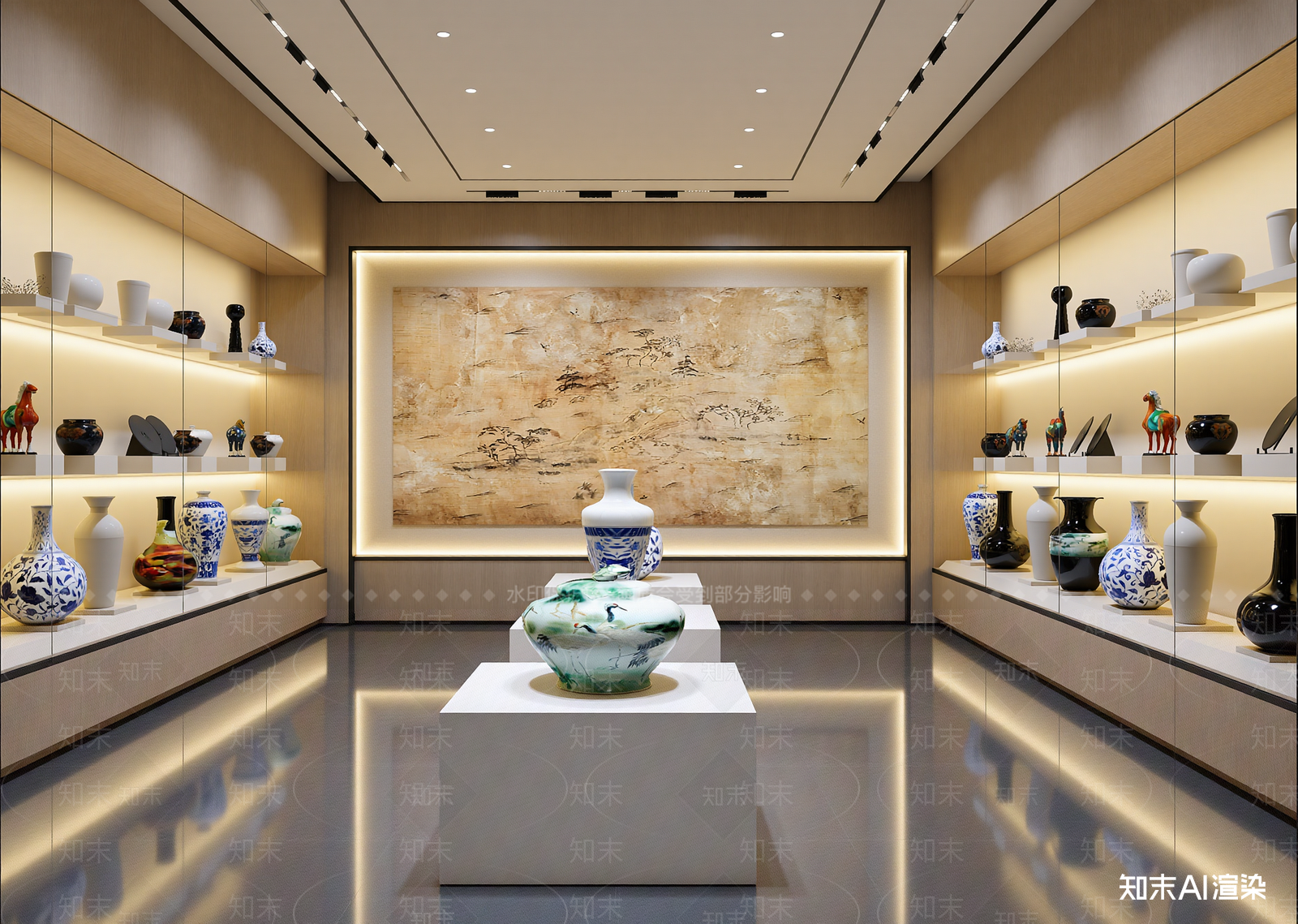 现代陶瓷展厅3D模型下载【ID:1215043672】