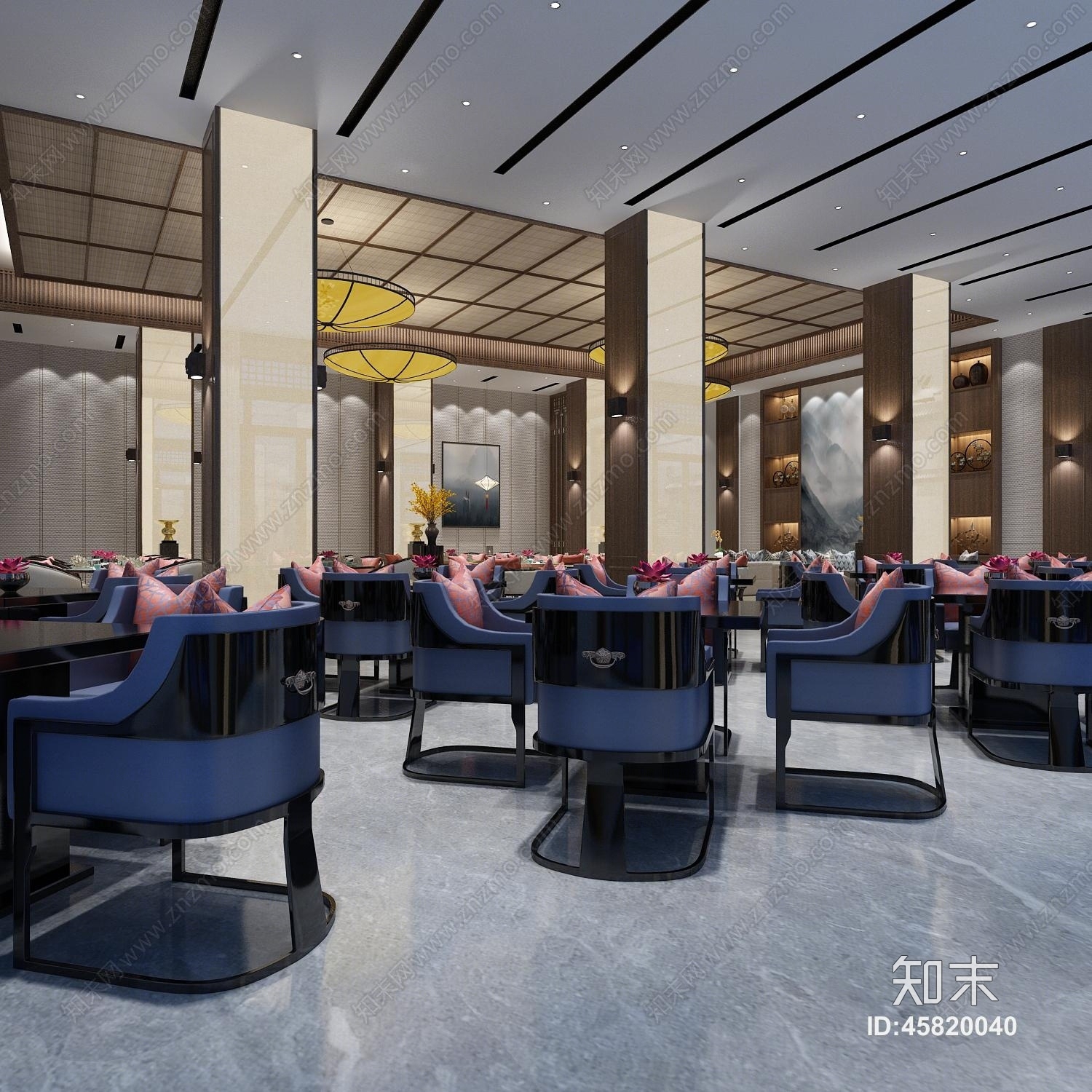 中式酒店餐厅3D模型下载【ID:45820040】