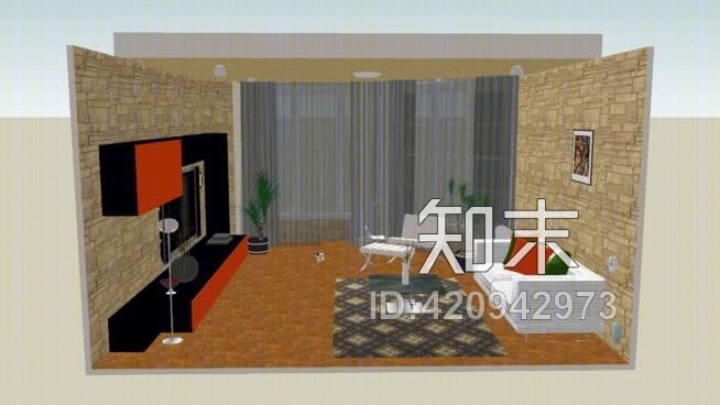 暖色客厅居住的房间SU模型下载【ID:420942973】