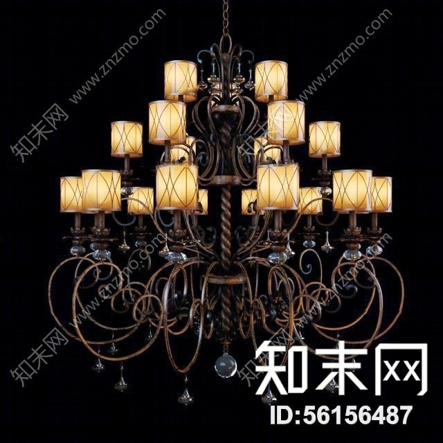 欧式金属多头吊灯3D模型下载【ID:56156487】
