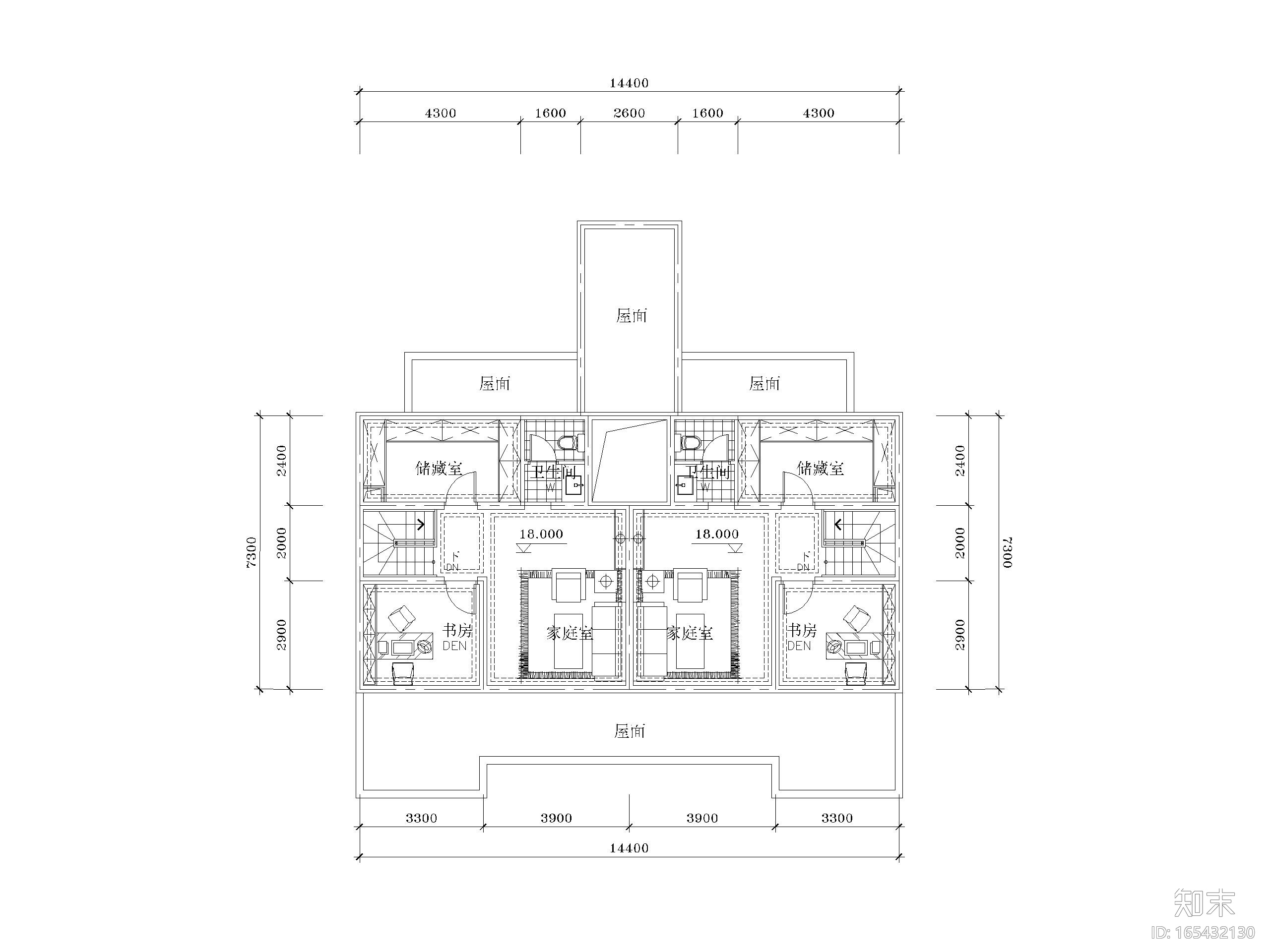 三叠拼1T2_2+2面宽14.6m户型(170+140+138)施工图下载【ID:165432130】