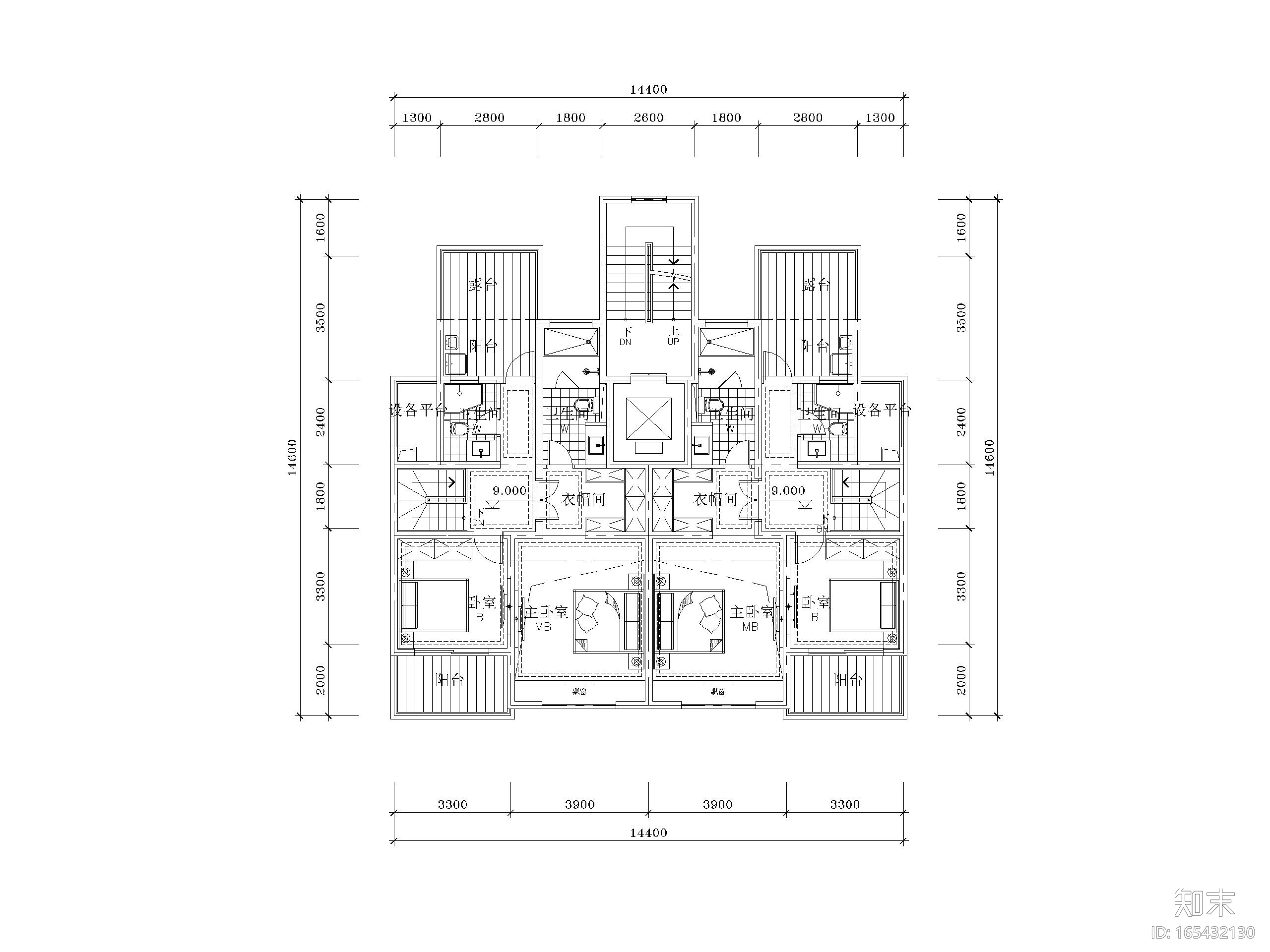 三叠拼1T2_2+2面宽14.6m户型(170+140+138)施工图下载【ID:165432130】