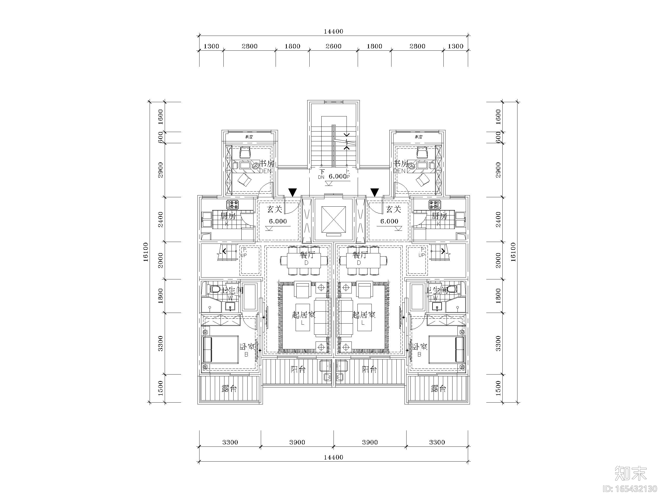 三叠拼1T2_2+2面宽14.6m户型(170+140+138)施工图下载【ID:165432130】