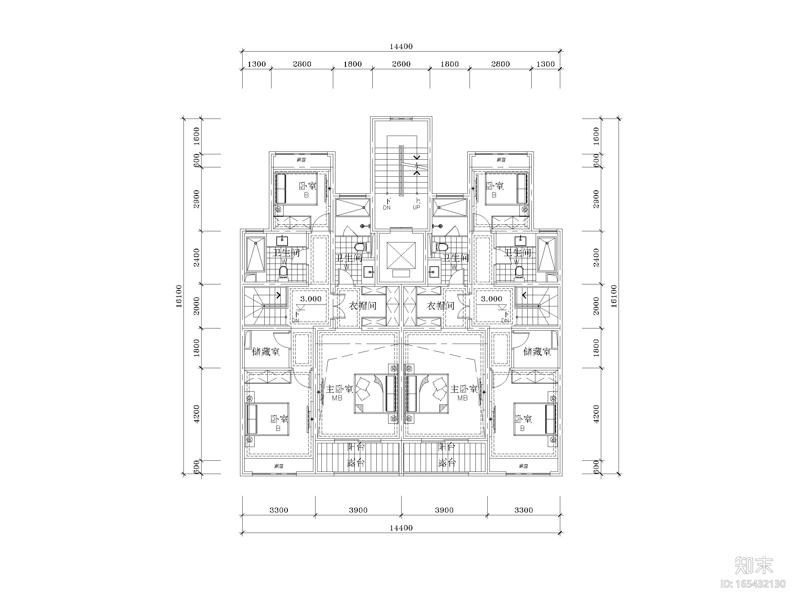 三叠拼1T2_2+2面宽14.6m户型(170+140+138)施工图下载【ID:165432130】