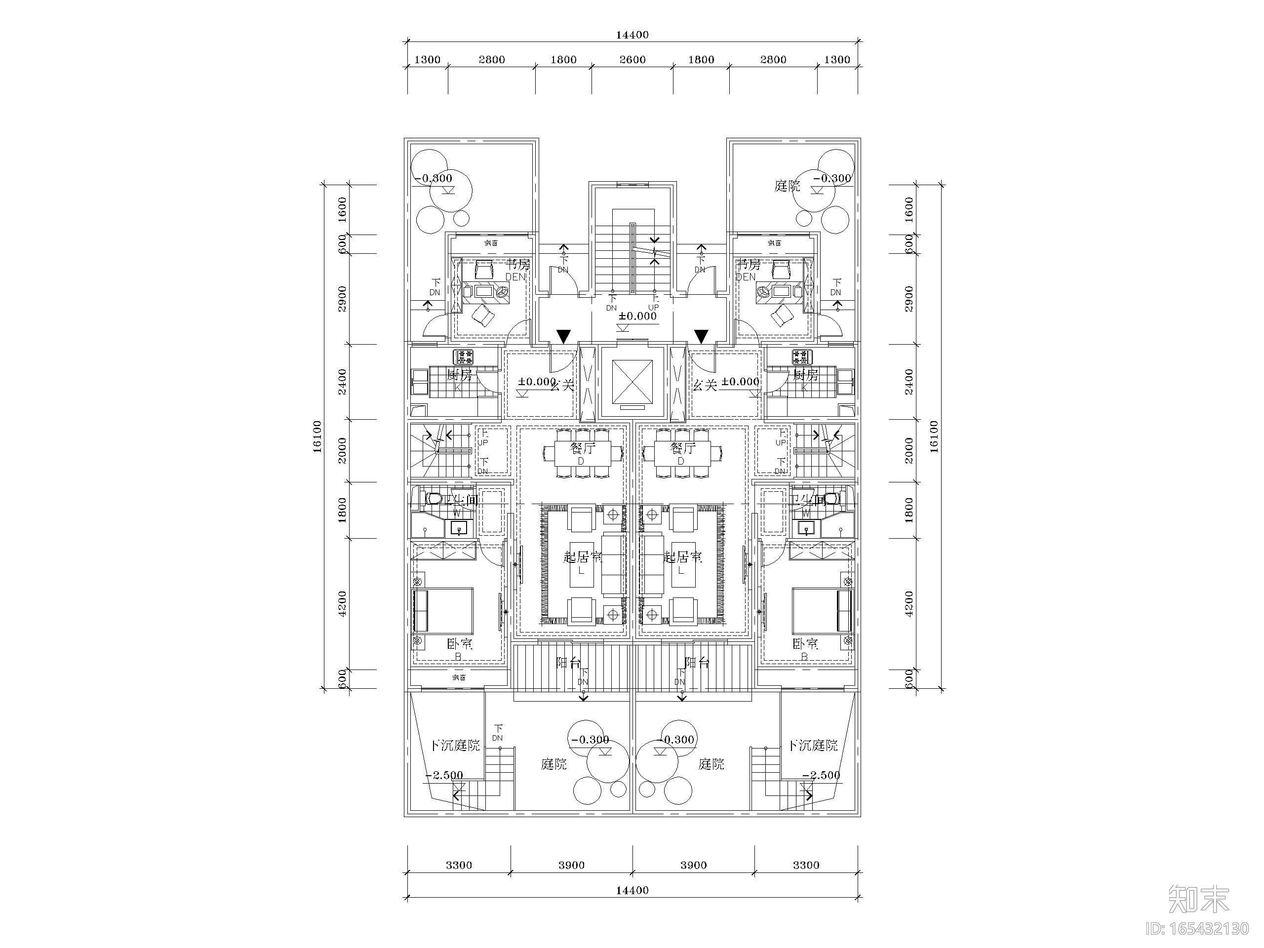 三叠拼1T2_2+2面宽14.6m户型(170+140+138)施工图下载【ID:165432130】