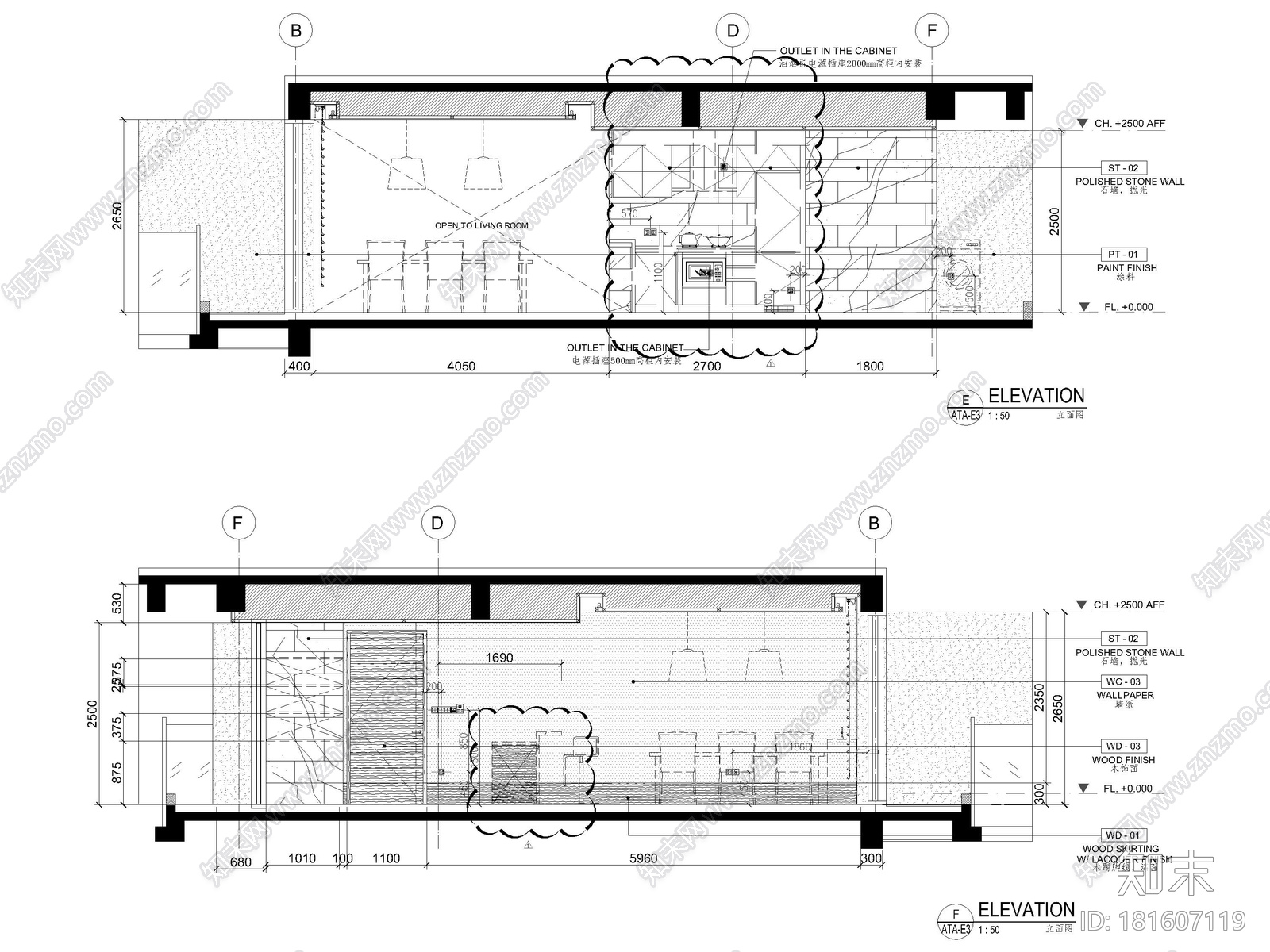 [三亚]山海天120㎡现代两居公寓设计施工图cad施工图下载【ID:181607119】