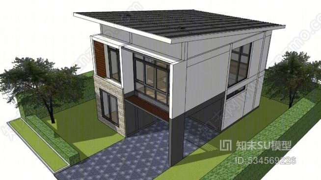 SCG住宅风格-带平屋顶系统的现代风格SU模型下载【ID:534569226】
