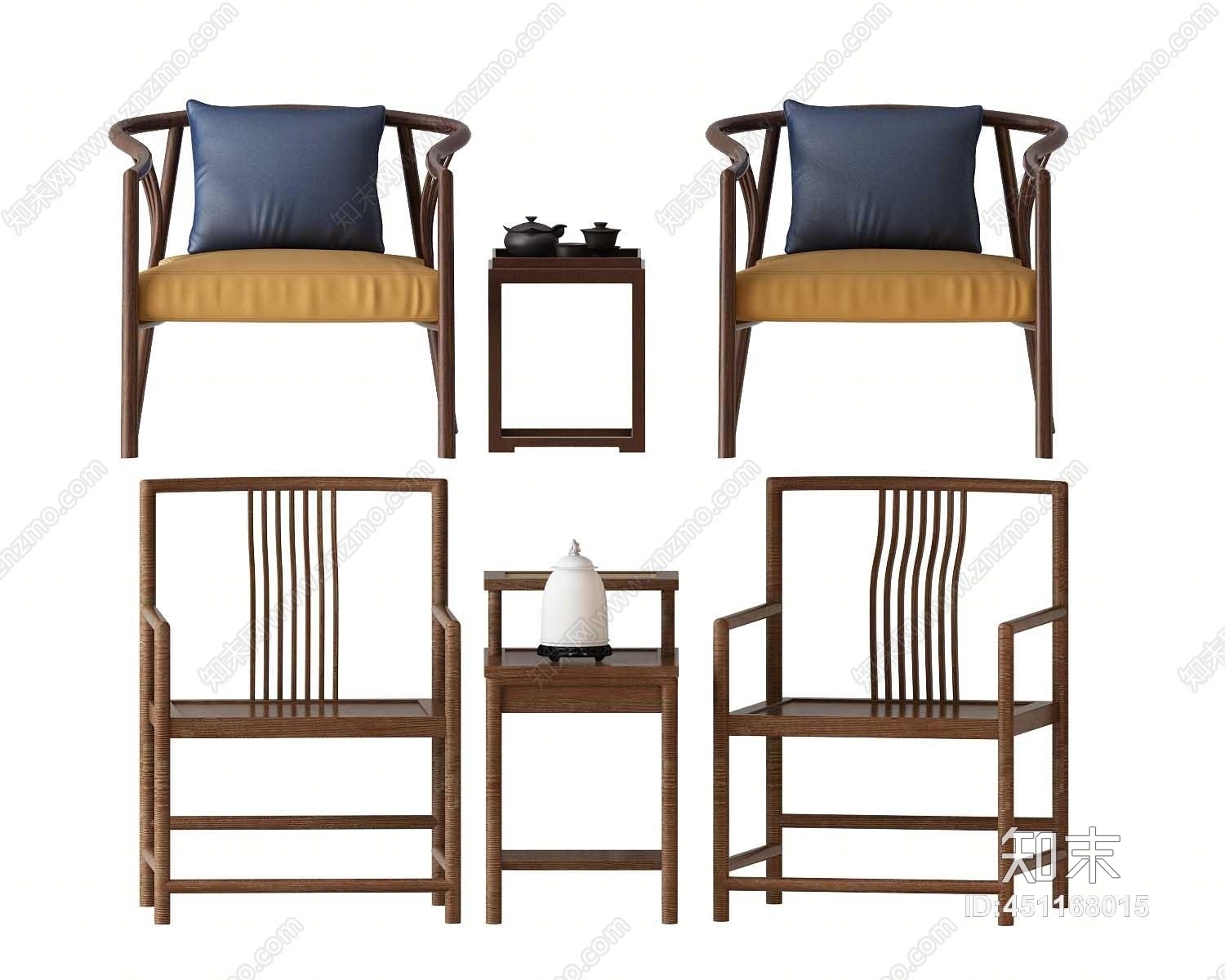 中式椅子茶几组合3D模型下载【ID:451168015】