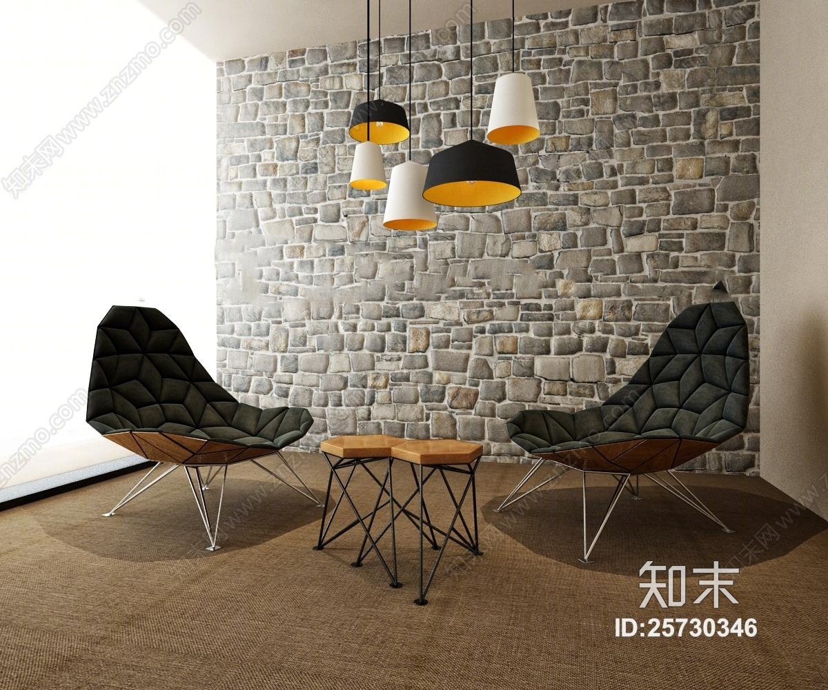 现代布艺单椅吊灯组合3D模型下载【ID:25730346】