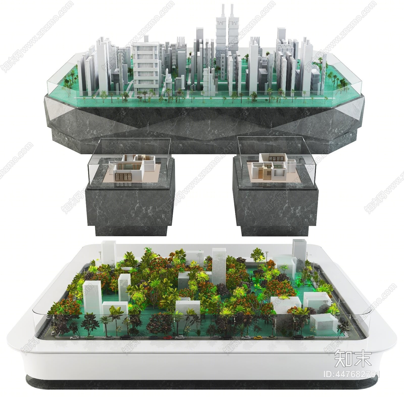 现代建筑规划楼盘沙盘3D模型下载【ID:447682701】